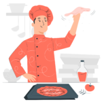 Pizza cook tossing dough