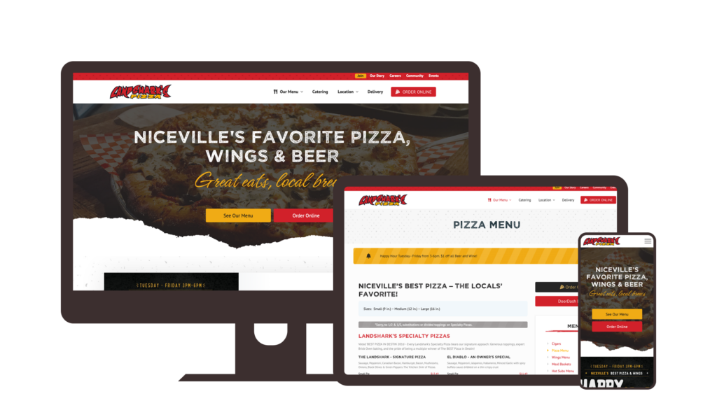 website showcase landsharks pizza